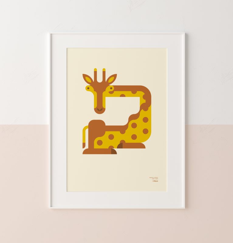 Close-up of a minimalist-style poster of a giraffe.