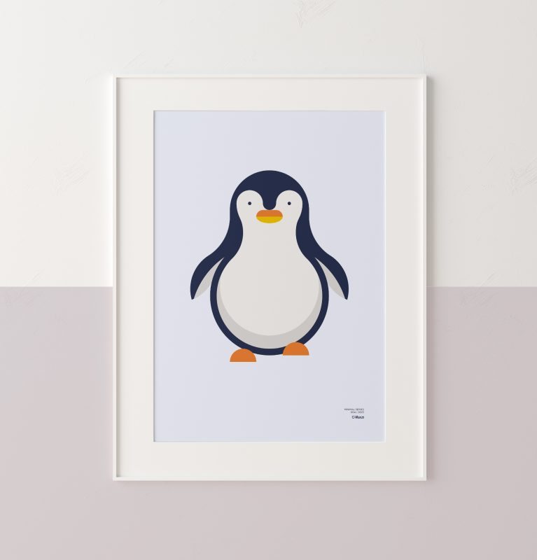 Close-up of a minimalist-style poster of a penguin