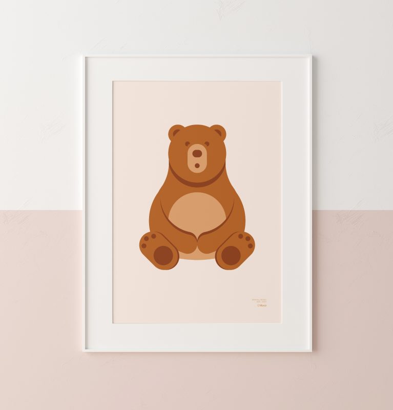 Close-up of a minimalist-style poster of a bear