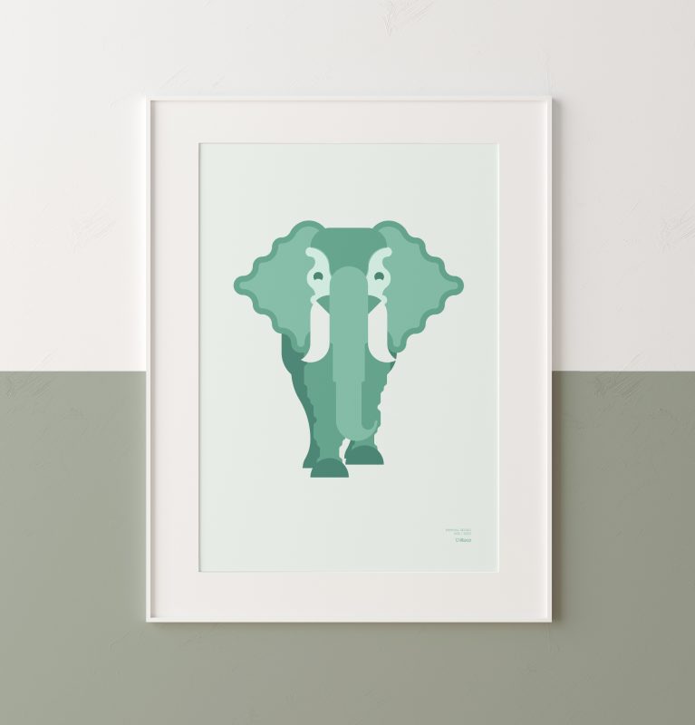 Close-up of a minimalist-style poster of a elephant