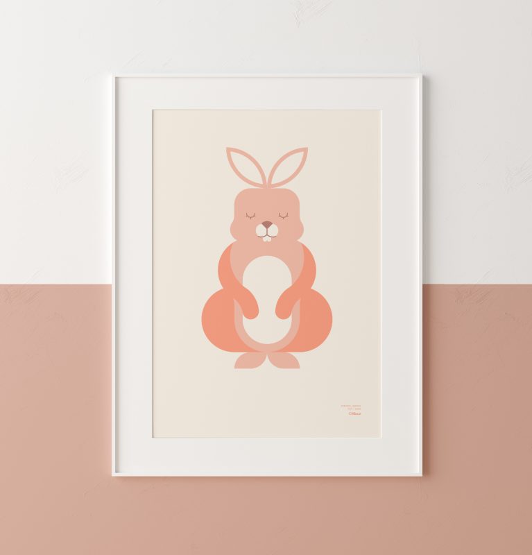 Close-up of a minimalist-style poster of a rabbit